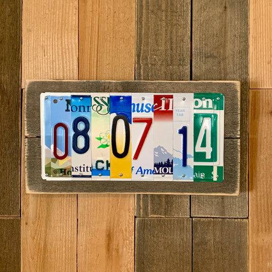 Personalized 10th anniversary gift made from license plates