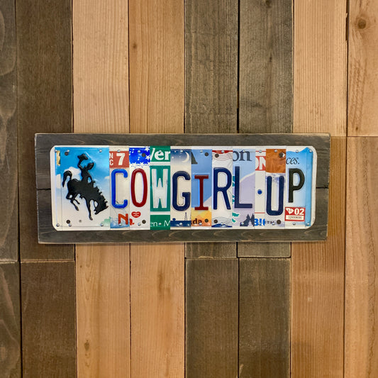Cowgirl Up License Plate Sign