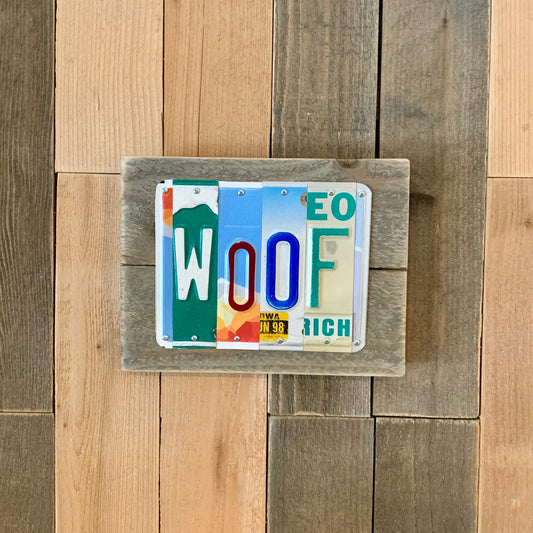 Woof License Plate Sign | Dog Lover Gift