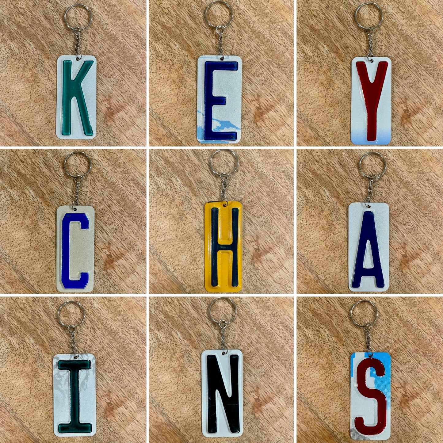 Handmade License Plate Initial Keychain | Upcycled Metal Tag