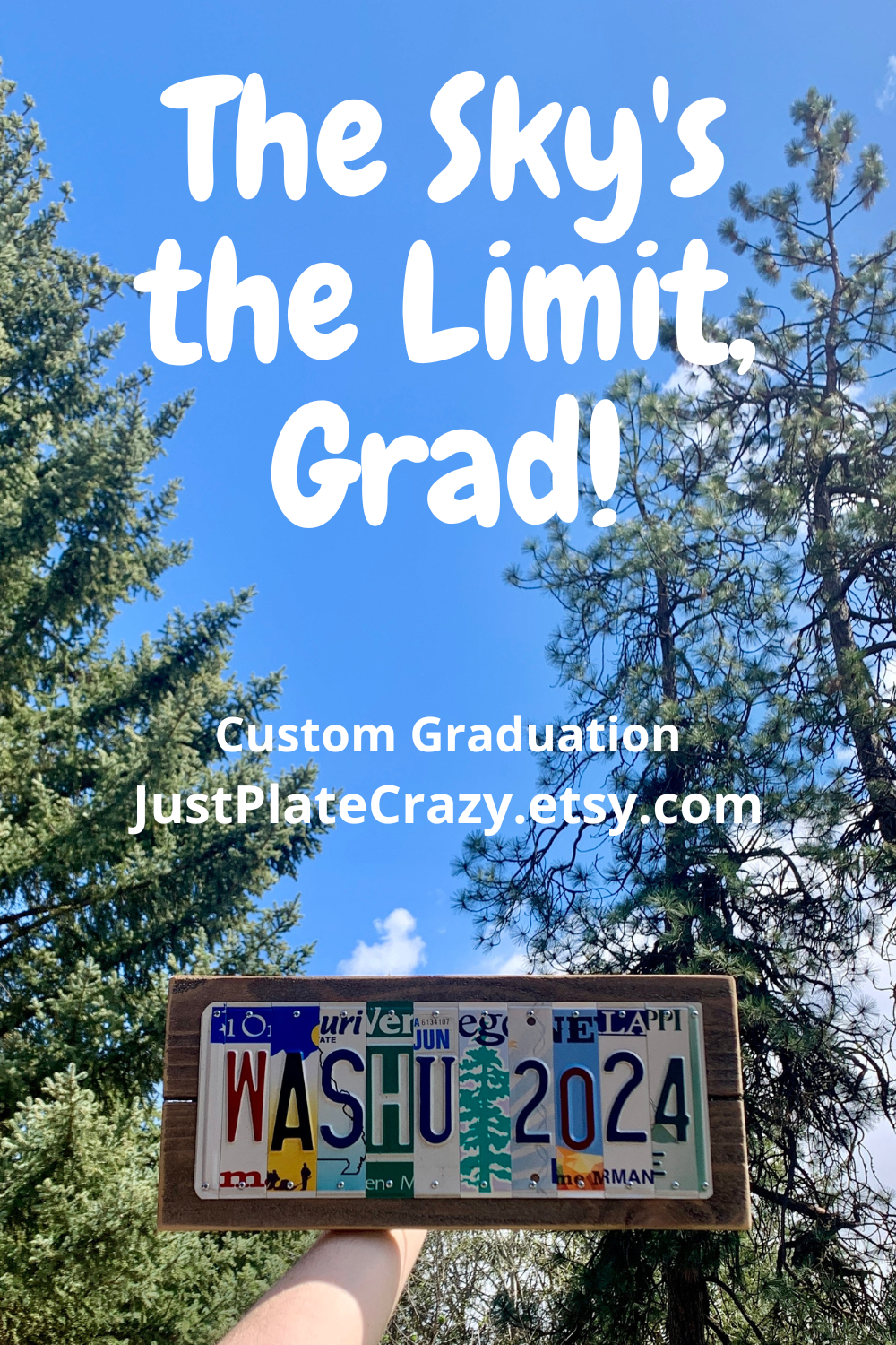 the sky's he limit graduation gift idea, Colorful license plates!  We have developed relationships with many sources and are continually buying plates that are in good condition, have great color, and plenty of graphical interest.  We incorporate both embossed and flat style license plates which allows us to accommodate custom state request for states that switched to the newer style of plate years ago.